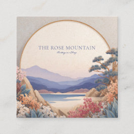 Asian Landscape Gold Circle Floral Serene Fyrkantigt Visitkort