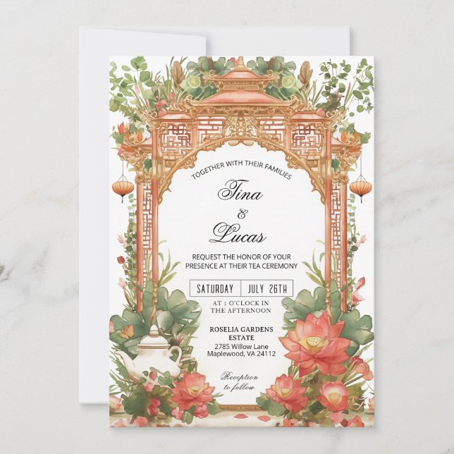 Asian Lotus Tea Ceremony Wedding Invitation Inbjudningar (Framsida)