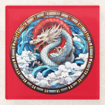 Asian Mythical Dragon i Red och Blue