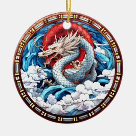 Asian Mythical Dragon i Red och Blue Julgransprydnad Keramik