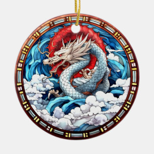 Asian Mythical Dragon i Red och Blue Julgransprydnad Keramik