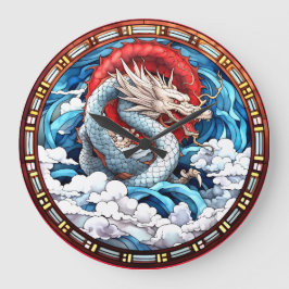 Asian Mythical Dragon i Red och Blue Stor Klocka