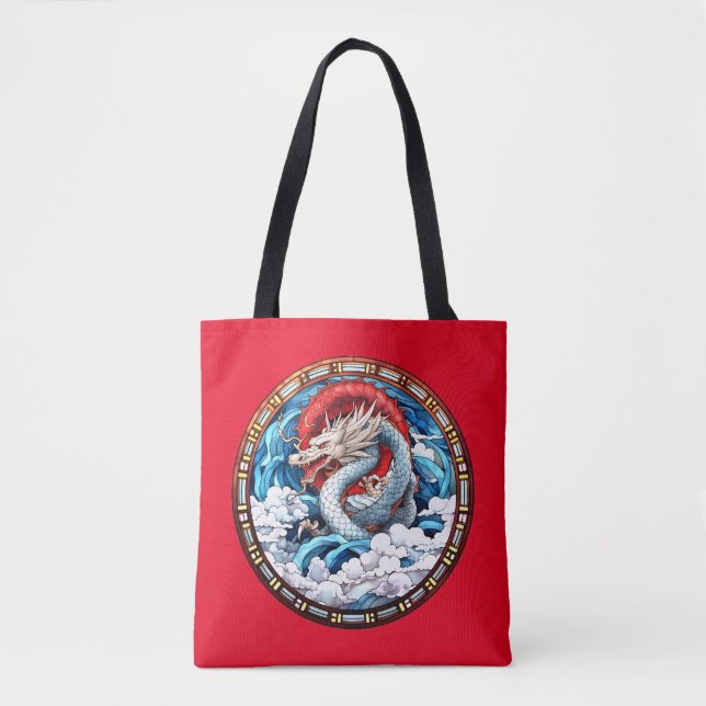 Asian Mythical Dragon i Red och Blue Tygkasse (Framsida)