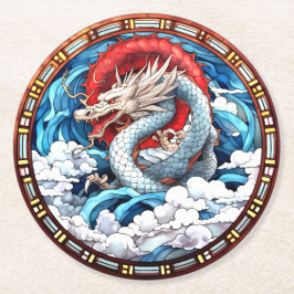 Asian Mythical Dragon i Red och Blue Underlägg Papper Rund