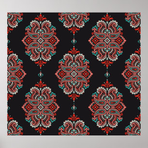 Asian paisley inslag, boho vintage mönster. poster