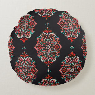 Asian paisley inslag, boho vintage mönster. rund kudde