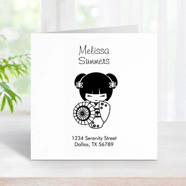 Asian Parbrella Geisha Girl in Kimono Adress Stämpel (Skapare uppladdad)