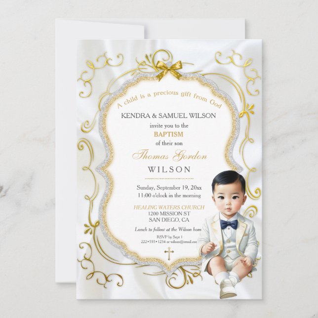 Asian Pojke Baptism Communion Christening Inbjudningar (Framsida)