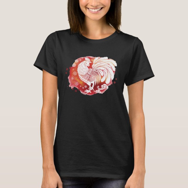 Asian Rooster Chinese Zodiac Fancy Red Rooster T Shirt (Framsida)