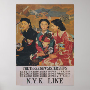 Asian Sisters Vintage Porträtt Poster