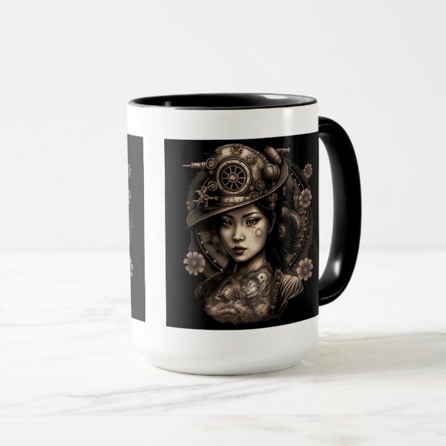 Asian Steampunk Woman Combo Mugg, 15 oz Mugg (Framsida höger)