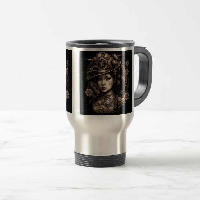 Asian Steampunk Woman Travel/Commuter Mugg, 15 oz Resemugg (Framsida höger)
