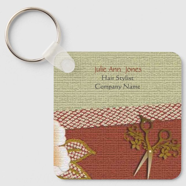 Asian Style Hair Stylist Business Card Keychain Nyckelring (Framsida)