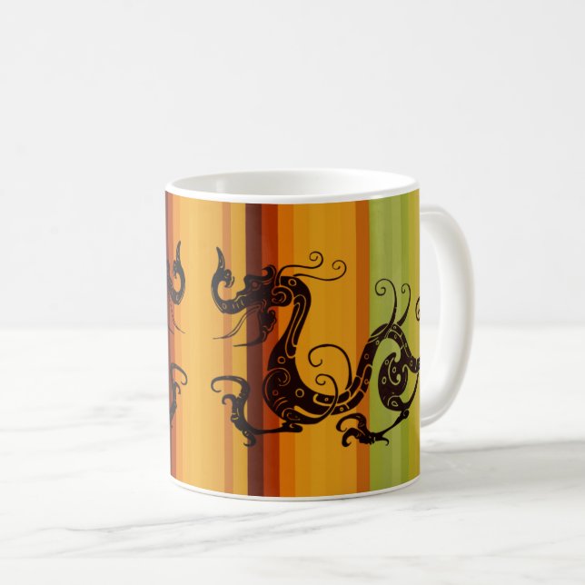 Asian Tribal Dragon Silhouette Art Kaffemugg (Framsida höger)