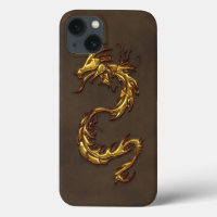 Asian Tribal Guld Dragon & Faux-Leather