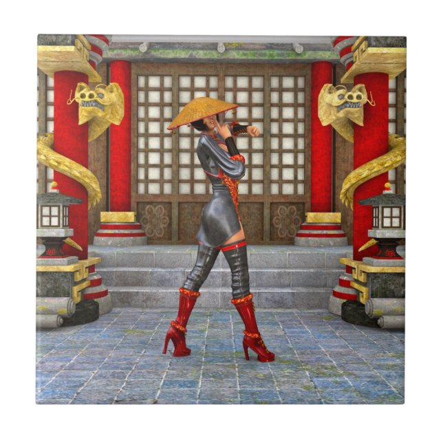 Asian Warrior Maiden Kakelplatta (Framsidan)