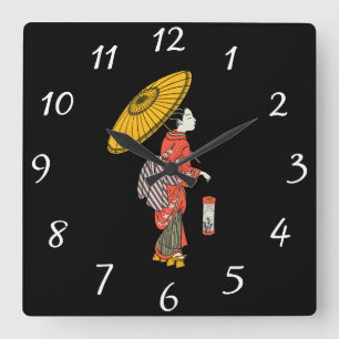 Asian Woman Clock Fyrkantig Klocka