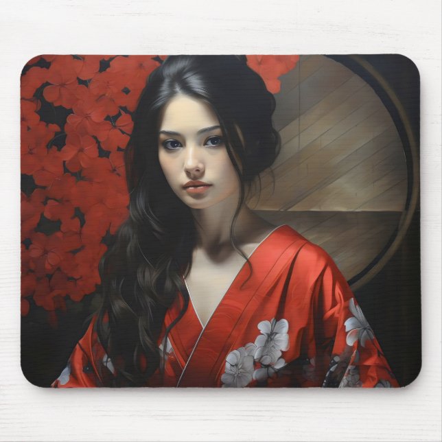 Asian Woman Red Kimono Musmatta (Framsidan)