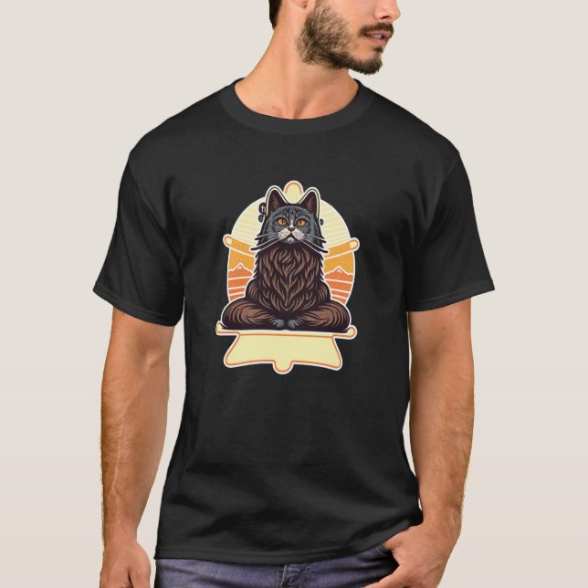 Asian Yoga Cat Deep in Meditation and Relaxation T Shirt (Framsida)