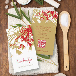 Asian Zen Red Bamboo Lämnar Modern Oriental Spa Visitkort