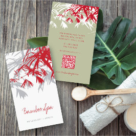 Asian Zen Red Bamboo Lämnar Modern Oriental Spa Visitkort