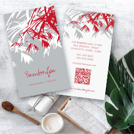 Asian Zen Red Bamboo Lämnar Modern Oriental Spa Visitkort