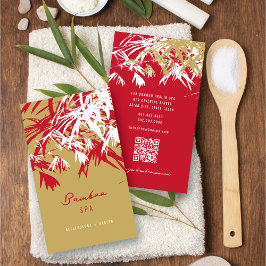 Asian Zen Red Bamboo Lämnar Modern Oriental Spa Visitkort