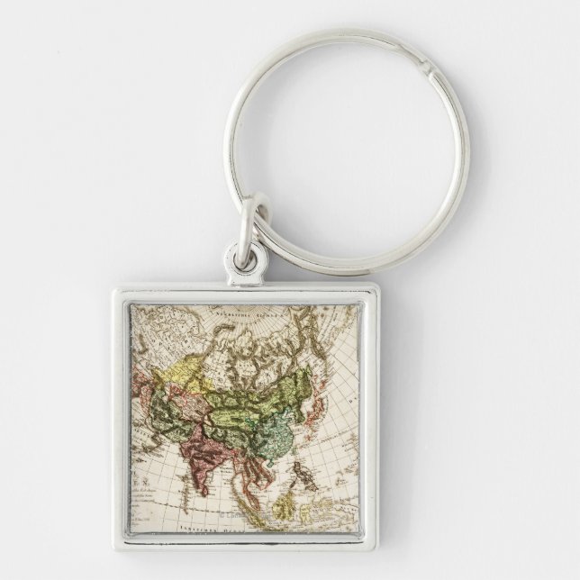 AsiaPanoramic MapAsia 7 Fyrkantig Silverfärgad Nyckelring (Framsidan)