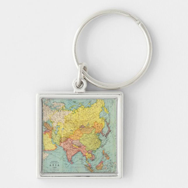AsiaPanoramic MapAsia 9 Fyrkantig Silverfärgad Nyckelring (Framsidan)