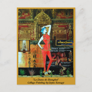 Asiat-stil vykort med original- Collagekonst