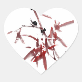 Asiatische Kunst mit Schnecke und Rotem Bambus Hjärtformat Klistermärke