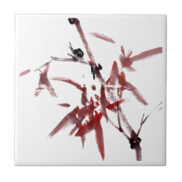 Asiatische Kunst mit Schnecke und Rotem Bambus Kakelplatta