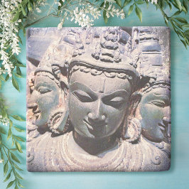 Asiatisk antique Carved Ansikte Statue Photo Snygg Underlägg Sten