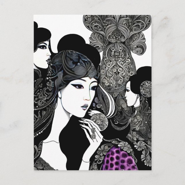 Asiatisk bläck-konst, postkorsning vykort (Framsida)