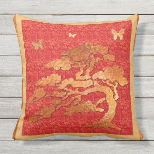 Asiatisk brocade och Träd Kudde