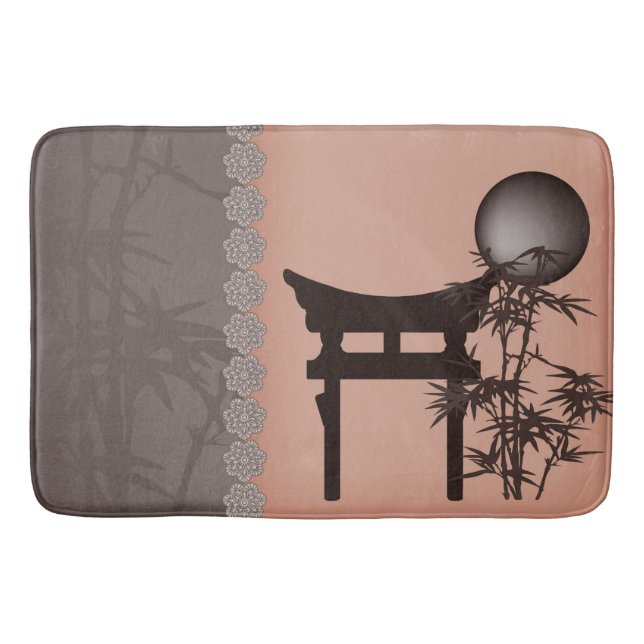 Asiatisk bruna Torii bamboo måne digital konst Badrumsmatta (Framsidan)