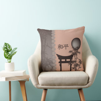 Asiatisk bruna Torii bamboo måne digital konst Kudde