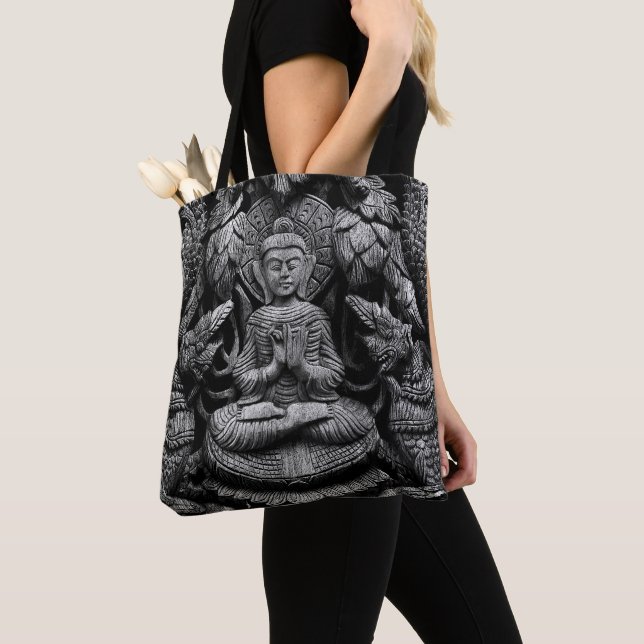 Asiatisk Buddha Statue Tote Bag Tygkasse (Närbild)