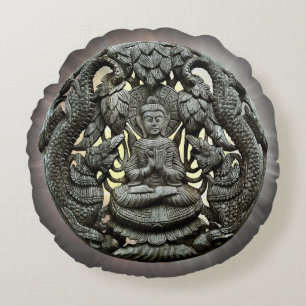 Asiatisk Buddha-staty Rund Kudde