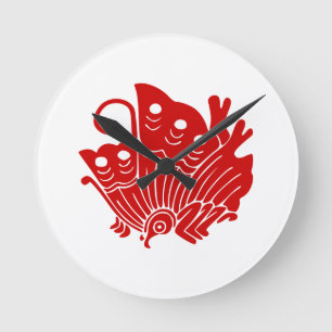 Asiatisk Butterfly Japansk Kamon Design Rund Klocka