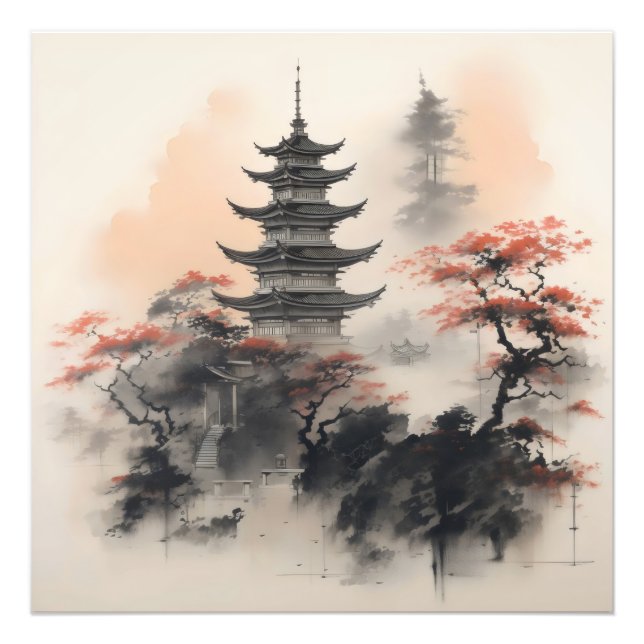 Asiatisk byggnadsnatur fototryck (Framsidan)