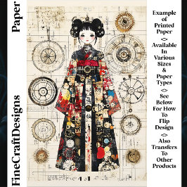 Asiatisk Clockpunk-docka i Kimono CK6 Scrapbookpap
