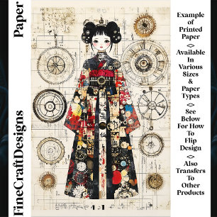 Asiatisk clockpunk Doll i Kimono CK6-skrapbok Papp