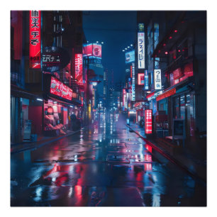Asiatisk cyberpunk City Night Fototryck