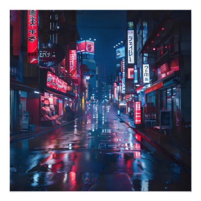 Asiatisk cyberpunk City Night Fototryck (Framsidan)