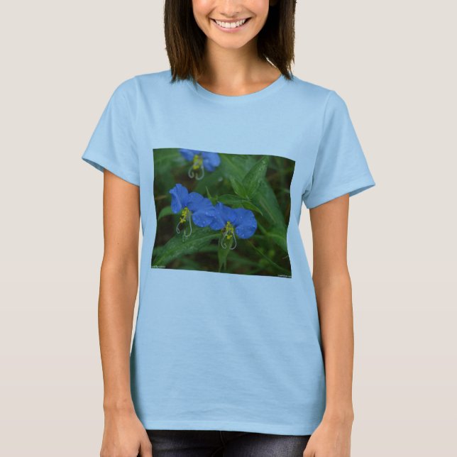 Asiatisk dagblomma Blå blomskläder och presenter T-shirt (Framsida)