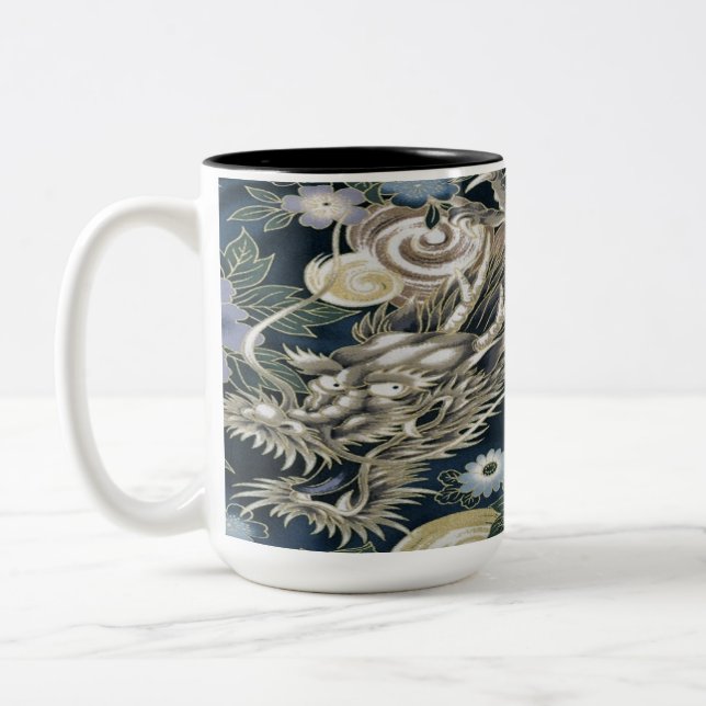 Asiatisk dragon Blommönster Coffee Mugg (Vänster)