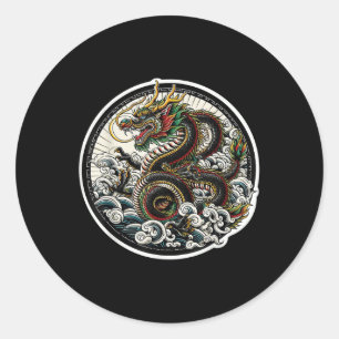 Asiatisk Dragon Grönt Lucky Tattoo Design Colorful Runt Klistermärke