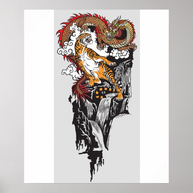 Asiatisk drake kontra tiger. Grafik ART Poster (Framsidan)