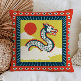 Asiatisk Drakillustration Djärv Maximalistisk Särp Kudde